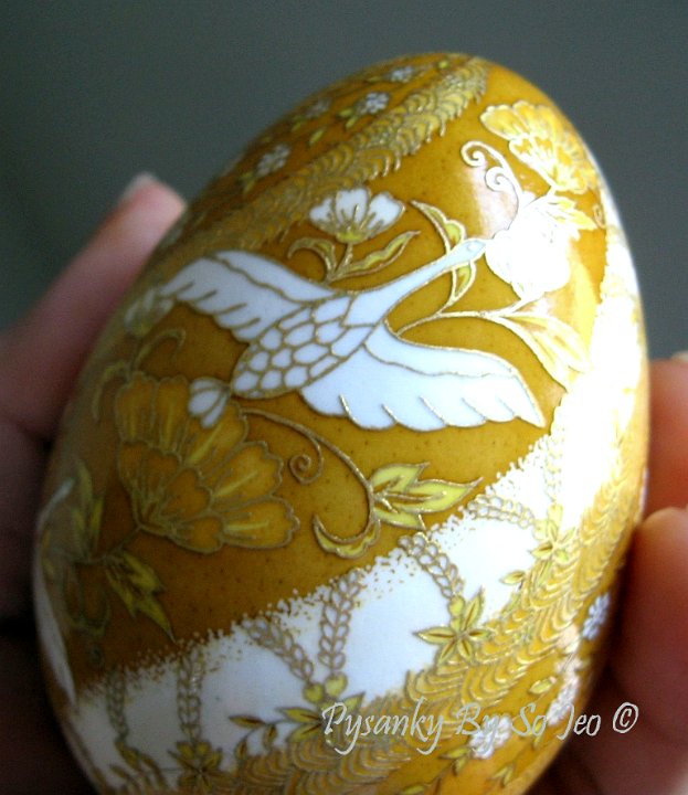 Spiral Birds and Blooms Chiyogami Ukrainian Style Easter Egg Pysanky by So Jeo